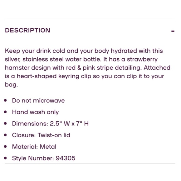 NWT Claire’s Strawberry Hamster Stainless Steel Water Bottle - Picture 5 of 5